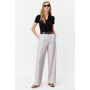 Trendyol Gray High Waist Wide Leg Striped Woven Trousers