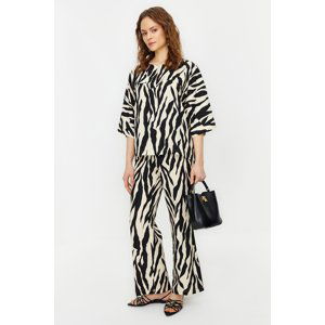 Trendyol Mink Three Quarter Sleeve Zebra Patterned Tunic Trousers Woven Bottom Top Suit