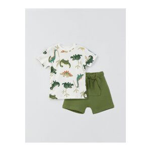 LC Waikiki Crew Neck Short Sleeve Printed Baby Boy T-Shirt and Shorts 2-Set