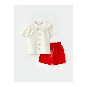 LC Waikiki Bebe Collar Long Sleeve Basic Baby Girl Shirt and Shorts 2-Set