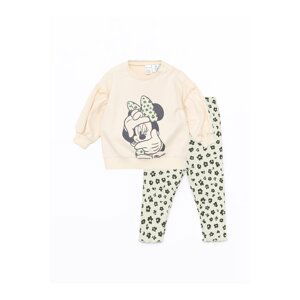 LC Waikiki Crew Neck Long Sleeve Minnie Mouse Printed Baby Girl Sweatshirt and Tights 2-Piece Set