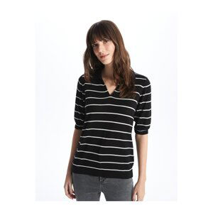 LC Waikiki Women's Polo Neck Striped Short Sleeve Knitwear Sweater