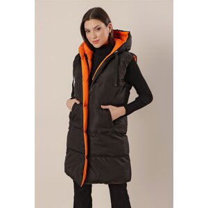 By Saygı Hooded Double Sided Zipper Puffer Vest Orange With Pocket