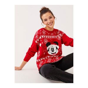 LC Waikiki Crew Neck Mickey Mouse Printed Long Sleeve Women's Knitwear Sweater