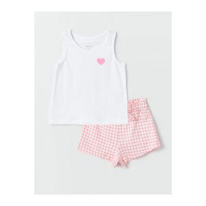 LC Waikiki Crew Neck Printed Baby Girl Undershirt and Shorts 2-Set