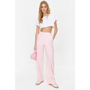 Trendyol Pink Cargo Wide Leg Contrast Stitch Detail Woven Trousers