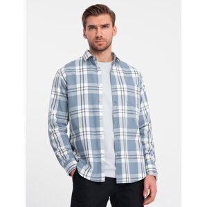 Ombre Classic men's flannel cotton plaid shirt - blue and cream