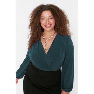 Trendyol Curve Green Balloon Sleeve Double Breasted Neckline Knitted Crop Blouse
