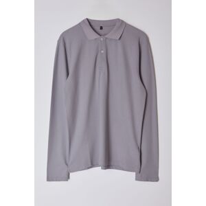 Trendyol Grey 100% Cotton Slim/Slim Cut Long Sleeve Basic Polo Neck T-shirt