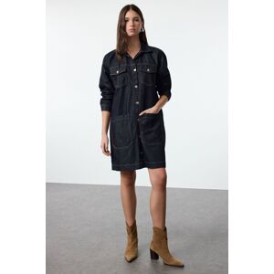 Trendyol Dark Blue Pocket Detail Shirt Collar Oversize Denim Trench Coat