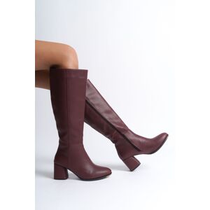 Capone Outfitters Oval Toe Side Zipper Burgundy Heeled Women's Boots