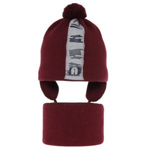 AGBO Boy's spring/ autumn set: hat and tube scarf burgund Saper with pompom