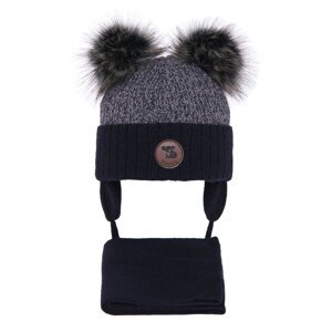 AGBO Boy's winter set: hat and scarf navy blue Enrico with two pompom