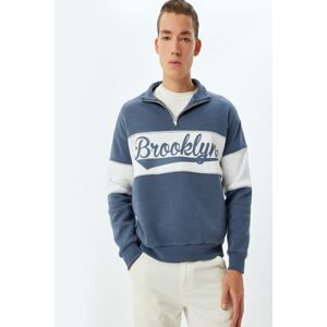 Koton College Printed Half Zipper Color Block Raised Cotton Blend Oversize Sweatshirt