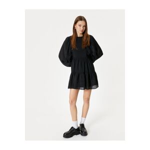 Koton Balloon Sleeve Mini Dress Long Sleeve Round Neck Lined Tiered