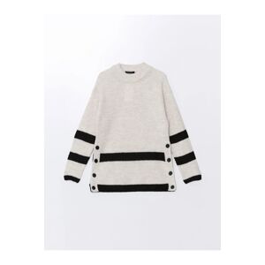 LC Waikiki LCW Comfort Ecru Crew Neck Striped Women's Knitwear Tunic