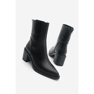 Marjin Women's Side Zipper Stitch Detailed Casual Heeled Boots Lakos Black