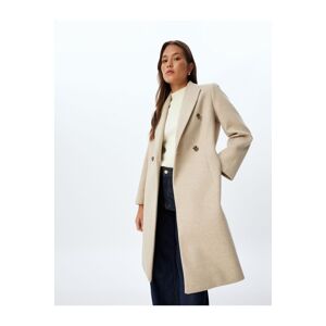 Koton Double Breasted Long Cashmere Coat with Hidden Pockets
