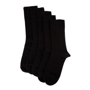 Trendyol Black Men's Cotton Plain 5-Pack Crewneck Socks
