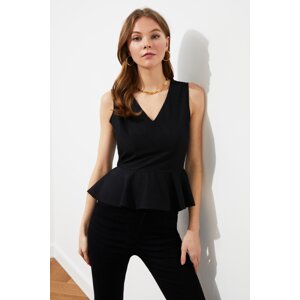 Trendyol Black V-Neck Flounce Woven Blouse