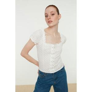 Trendyol White Knitted Blouse with Eyelet Detail