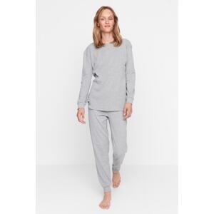 Trendyol Gray Corded Cotton Wide Fit Knitted Pajama Set