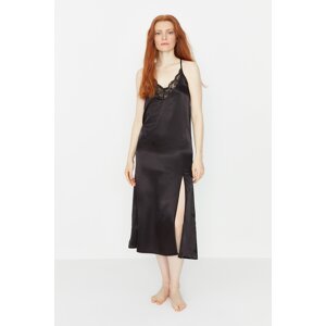 Trendyol Weave Black Satin Nightgown with Lace and Back Detail with a Slit