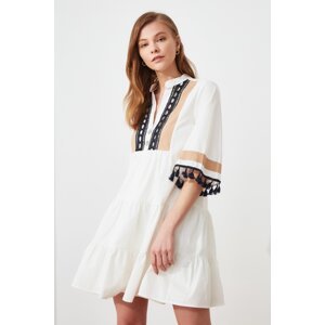 Trendyol White Wide Cut Lined Woven Embroidered Woven Dress