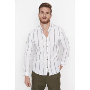 Trendyol Khaki Men's Slim Fit Buttoned Collar Striped Shirt With Epaulettes