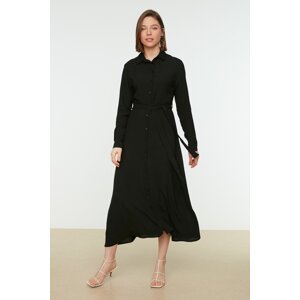 Trendyol Black Shirt Collar With Belted Woven Dress