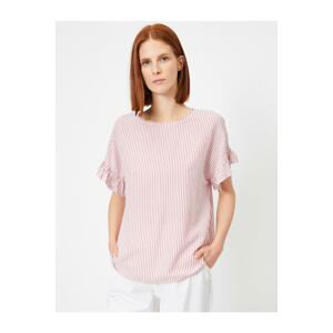 Koton Women's Pink Striped Ruffle Detailed Short Sleeve Blouse