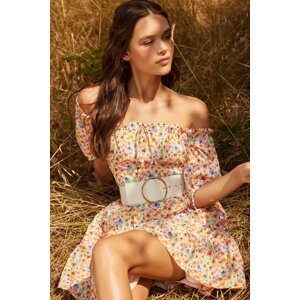 Trendyol Multi Color Waist Open Mini Woven Lined Frilly Floral Pattern Woven Dress