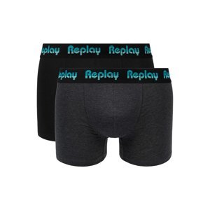 Replay Boxerky Boxer Style 5 Jacquard Logo 2Pcs Box - Black/D Gmel/Azure - Pánské