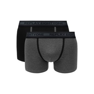 Replay Boxerky Boxer Style 6 Cuff Logo&Contrast Piping 2Pcs Box - Black/Dark - Pánské