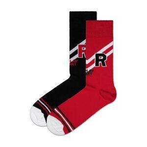 Replay Ponožky Casual Sport Logo&Stripes 2Prs Banderole - Black/Red - Pánské