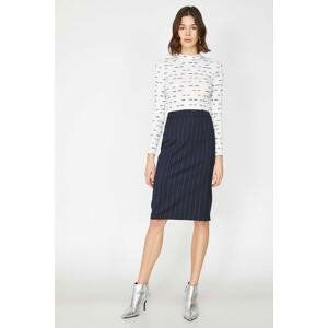 Koton Women's Navy Normal Waist Midi Striped Skirt