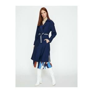 Koton Women's Navy Blue Trench Coat with a Belt