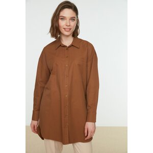 Trendyol Dark Brown Woven Shirt with Pocket and Slit Detail