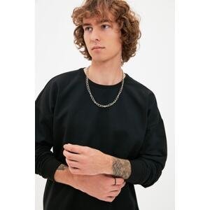 Trendyol Men's Black Printed Oversize/Wide-Fit Back Sweatshirt with Fleece Print