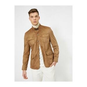 Koton Men's Brown Long Sleeve Button Detailed Jacket