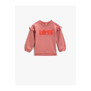 Koton Love Printed Sweatshirt Cotton with Ruffle Shoulders Crew Neck.