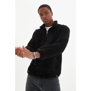 Trendyol Black Men's Regular/Regular fit Stand Up Collar Zippered Stopper and Keeps Warm Plush Sweatshirt.