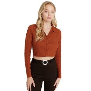 Trendyol Knitted Blouse With Tile Buttons Fitted/Sticky Polo Neck Crepe/Textured Crop