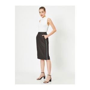 Koton Normal Waist Check Midi Skirt with Pockets.