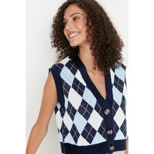 Trendyol Navy Blue Buttoned Crop Knitwear Sweater