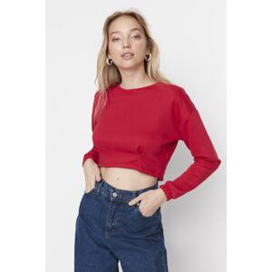 Trendyol Red Crop Waist, Shirred, Thin, Knitted Sweatshirt