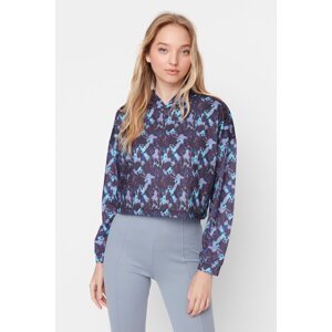 Trendyol Multicolored Printed Hoodie Crop Thin Knitted Sweatshirt