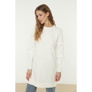 Trendyol Ecru Crew Neck Knitted Tunic With Frill Sleeves