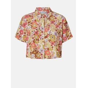 Hnědo-krémová květovaná krátká košile Noisy May Nika - Dámské