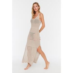 Trendyol Beige Fitted Maxi Knitted Slit Knitwear Look Beach Dress